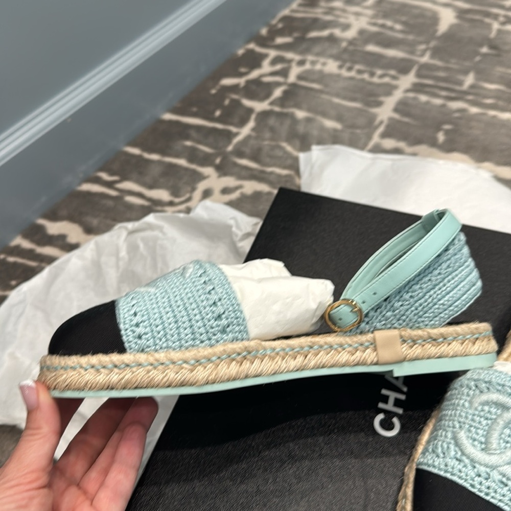 Chanel Light Blue and Black Espadrilles - Picture 2 of 9